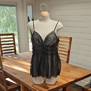 Michael Kors Sheer Black Babydoll Blouse / Intimate Wear Sz Xl